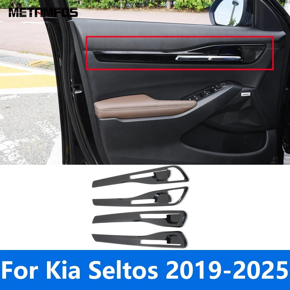 

For Kia Seltos 2019-2022 2023 2024 2025 Carbon Fiber Interior Door Handle Bowl Panel Trim Strip Sticker Accessories Car Styling
