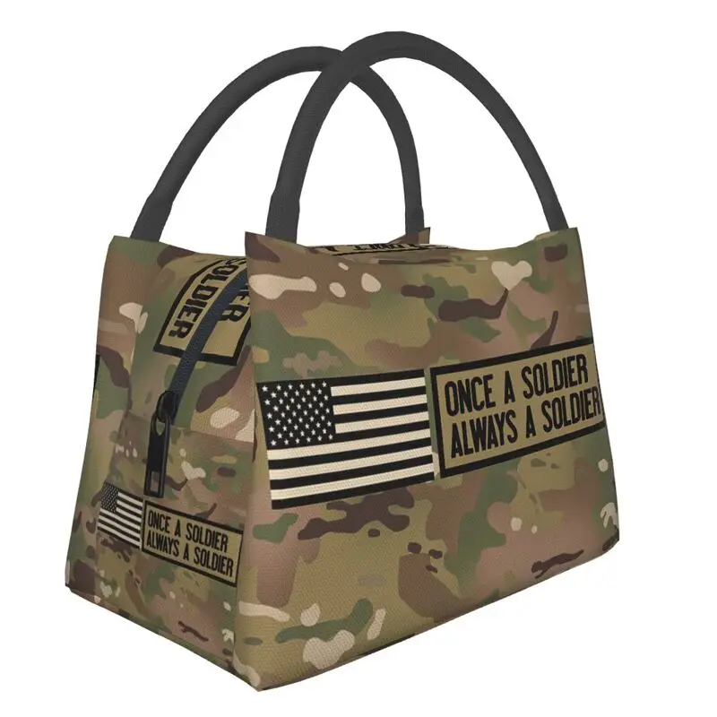 

Always A Soldier Insulated Lunch Bag for Women Waterproof Army Camo Camouflage Thermal Cooler Lunch Tote Beach Camping Travel