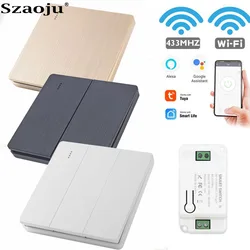 Szaoju RF433Mhz Light Switch Tuya smart WiFi Push Button Switch wall panel transmitter Wireless Remote Controller Relay Receiver