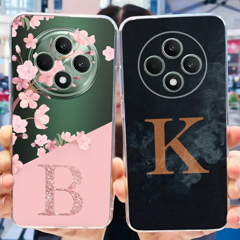 For OPPO Reno12 F Case Cute A Z Letters Flower Transparent Soft Silicone Phone Back Cover For OPPO Reno 12F 5G Reno12F 2024 Capa