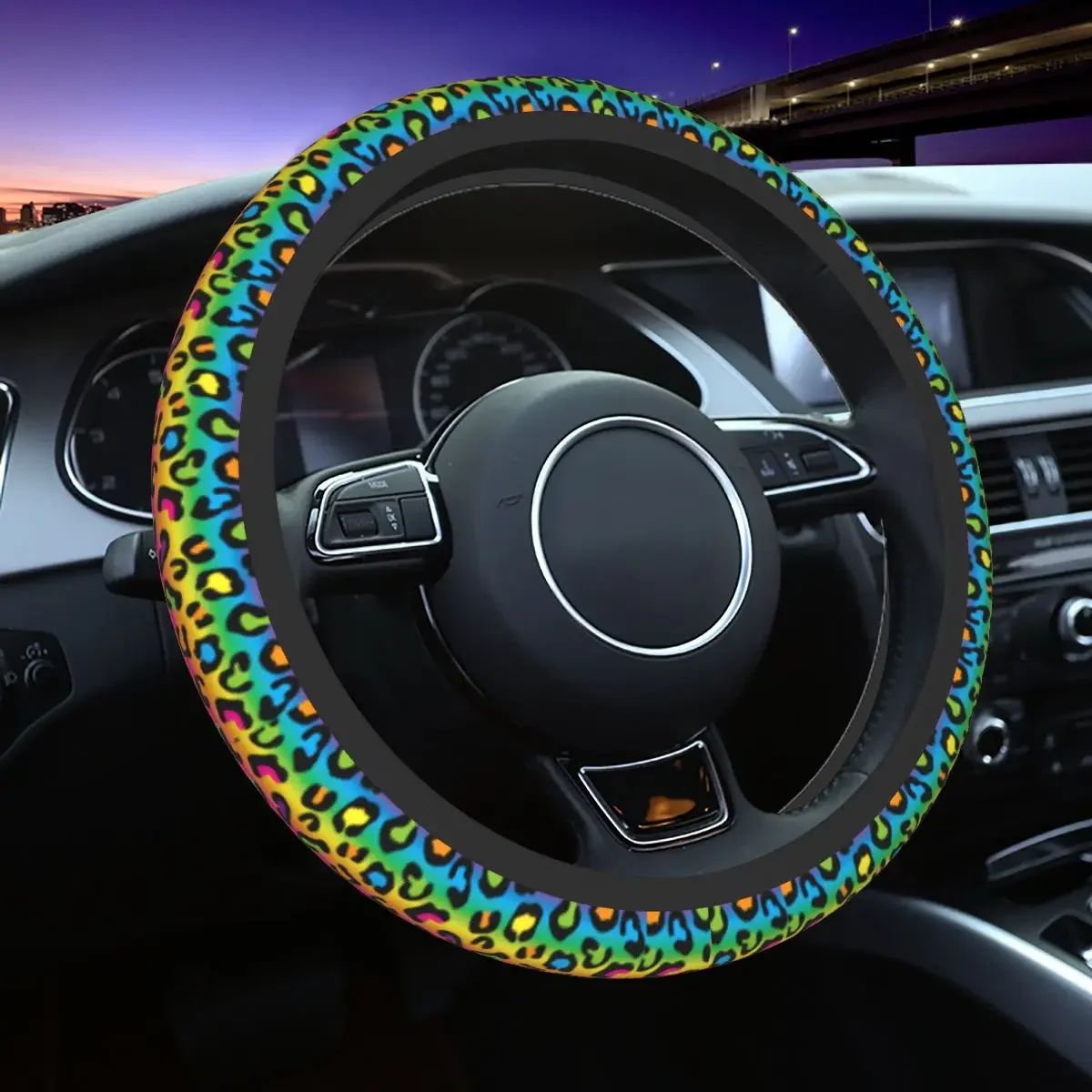 38cm Car Steering Wheel Covers Rainbow Leopard Lgbt Pride Braid On The Steering Wheel Cover Car-styling Suitable Car Accessories