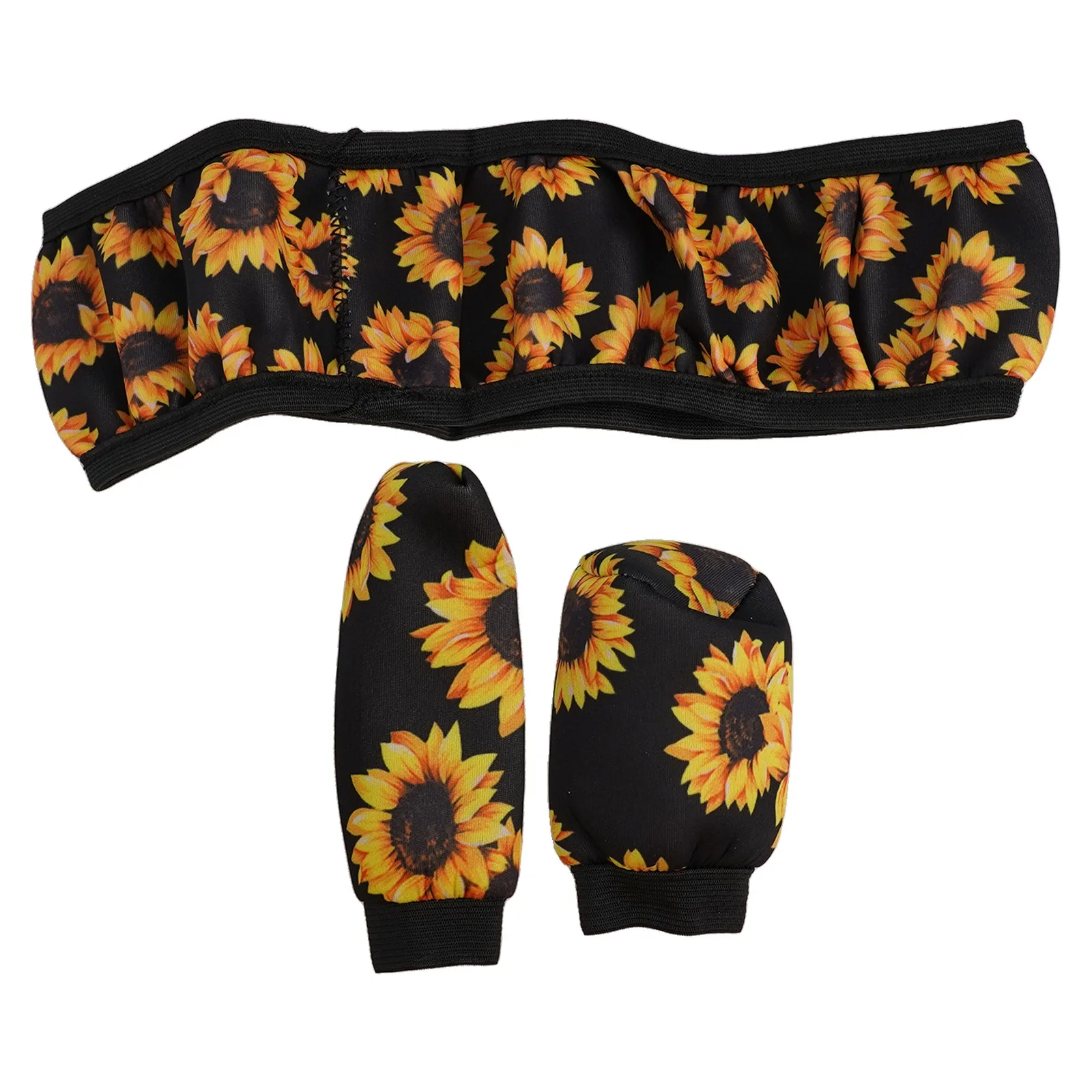 3PCS Steering Wheel Cover Set Featuring Sunflower Print Includes Handbrake and Gearshift Covers for Better Grip