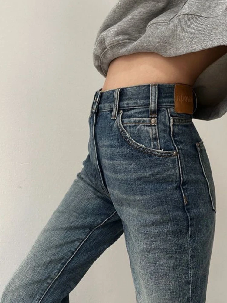 S-4XL Jeans Women Leisure Denim All-match Loose New Straight Full-length Spring  Streetwear Simple Student Vintage Distressed