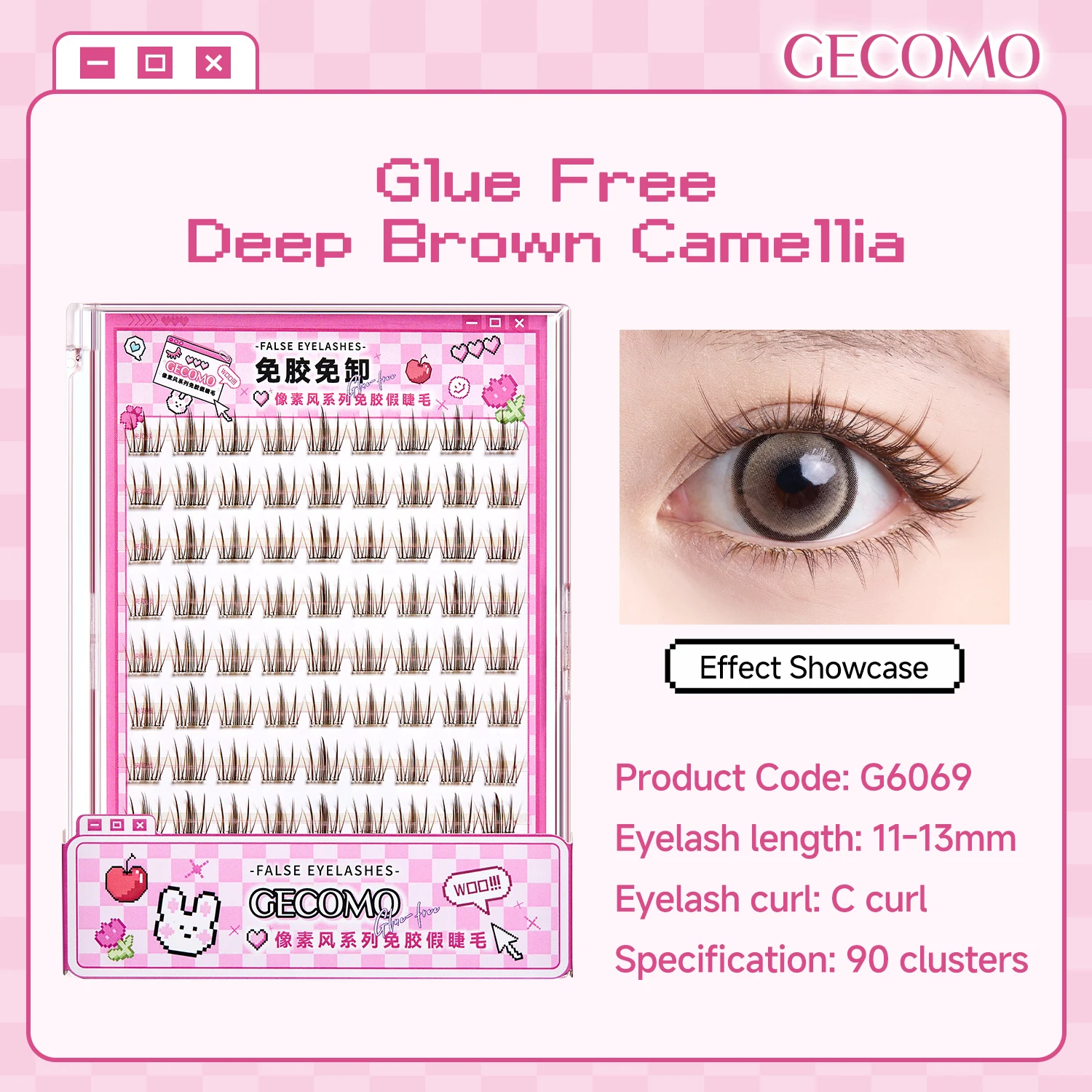 10 rijen lijmvrije valse wimpers Camellia gesegmenteerde zelfklevende bovenste wimpers Natuurlijke krullen Gemakkelijk te dragen voor oogmake-up