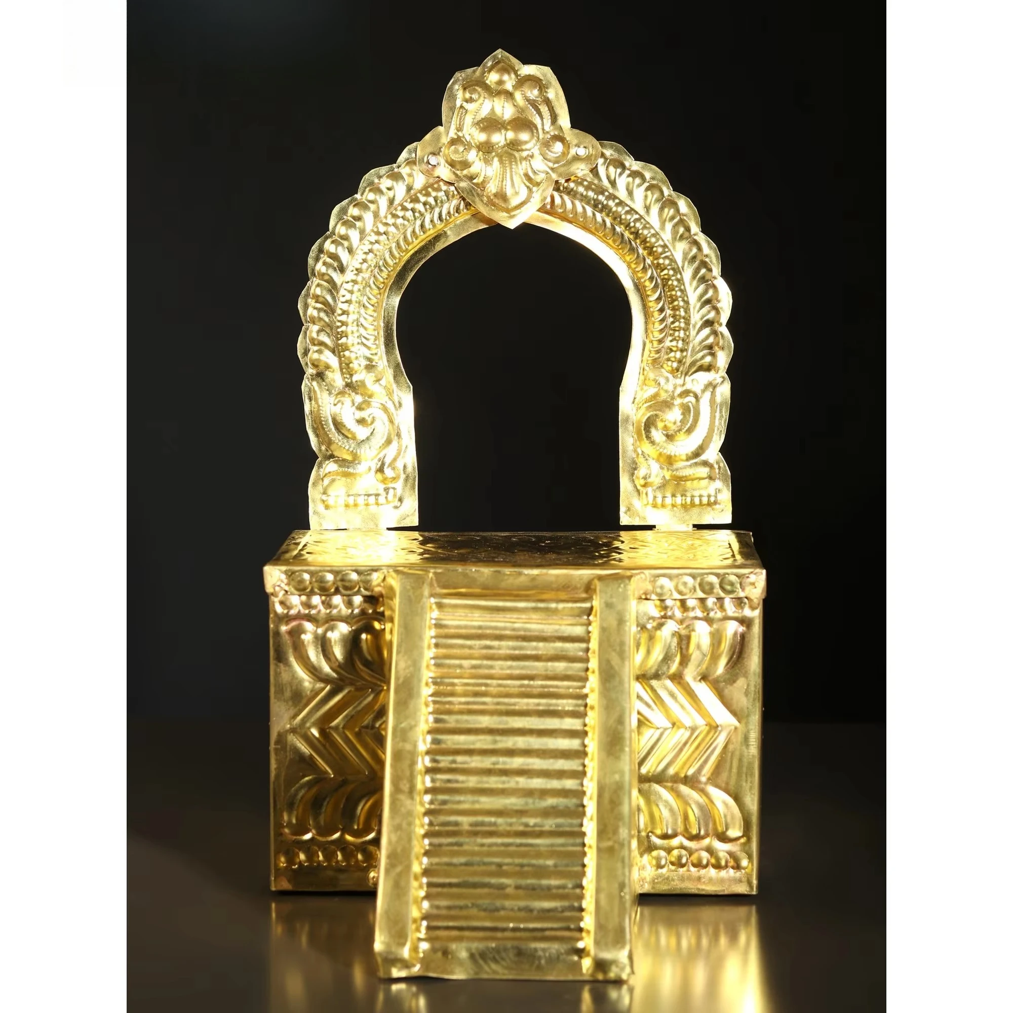 15-Inch brass throne sculpture with staircase artwork