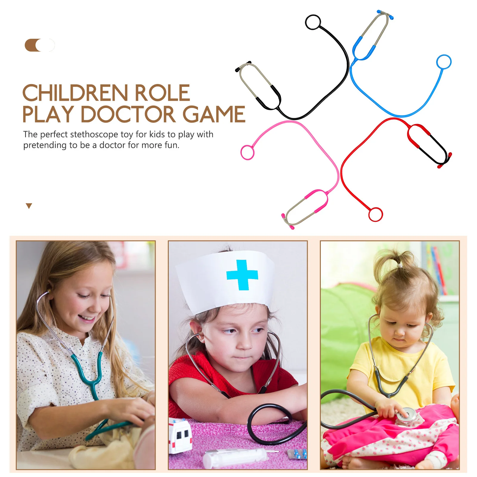 4Pcs Play Stethoscope Props Kids Doctor Role Modeling Comfortable Non-Scratch Design for Party Costume and Learning Games