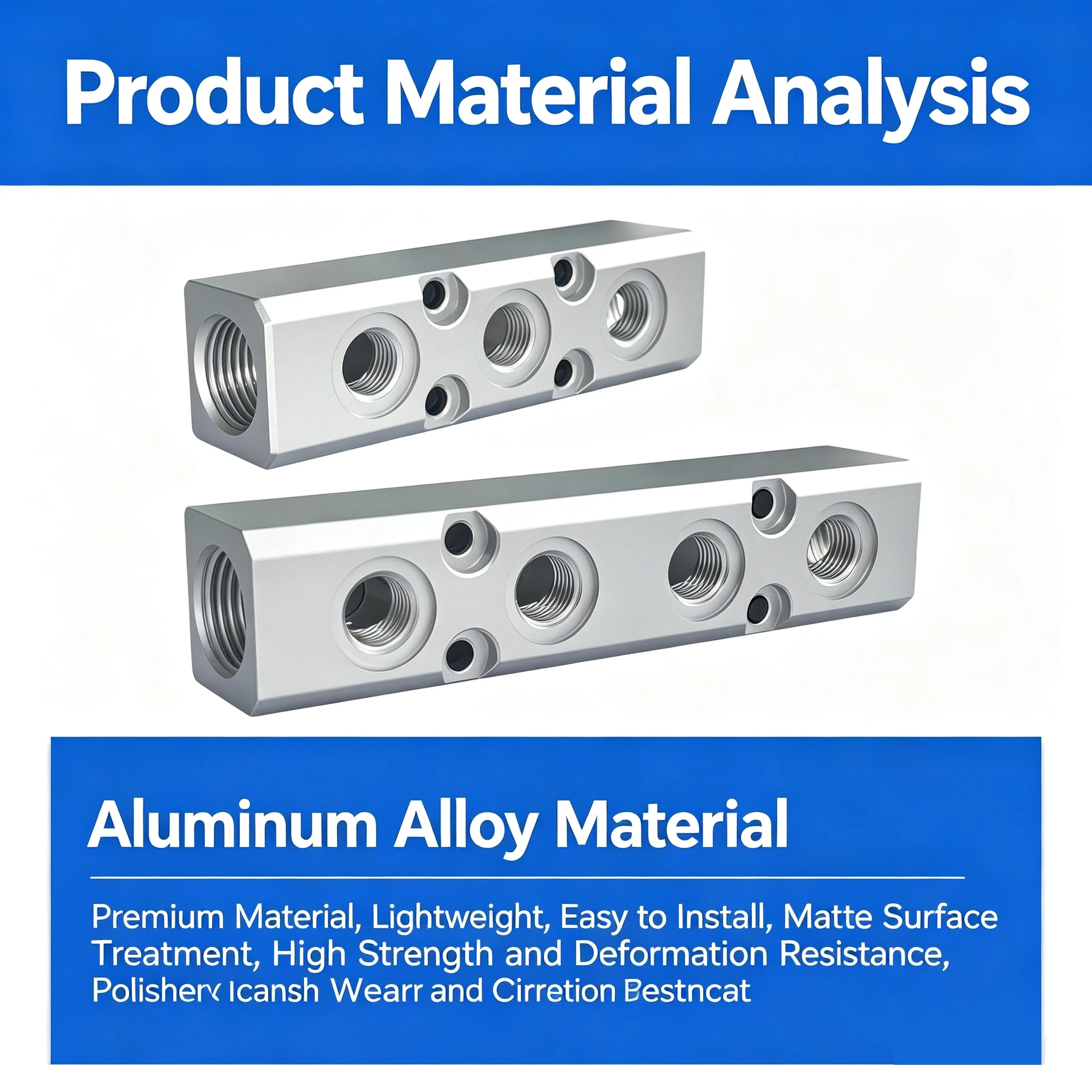 Solid Aluminum Air Manifold Block Splitter 1/2” BSP Quick Connect 30x30mm G1/2inch Plug - 2/3/4-12 Ways with 25mm Spacing for Ai