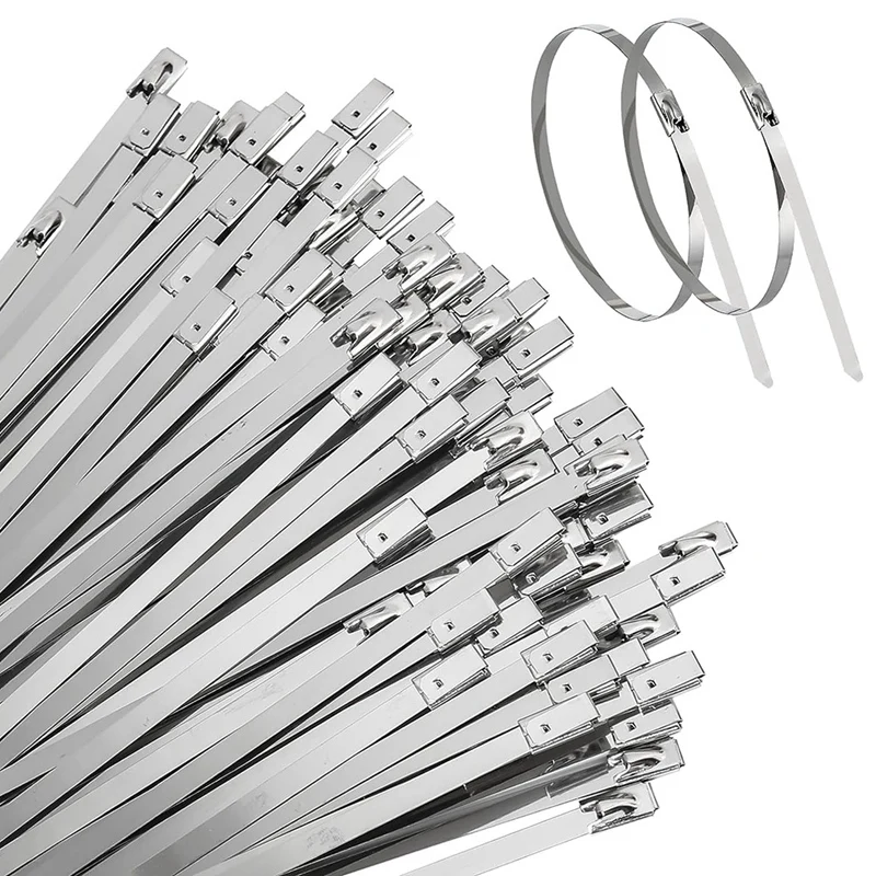 100 PCS Metal Zip Ties Heavy Duty Self-Locking Cable Ties Stainless Steel 11.8 Inch For Machinery, Vehicles, And More