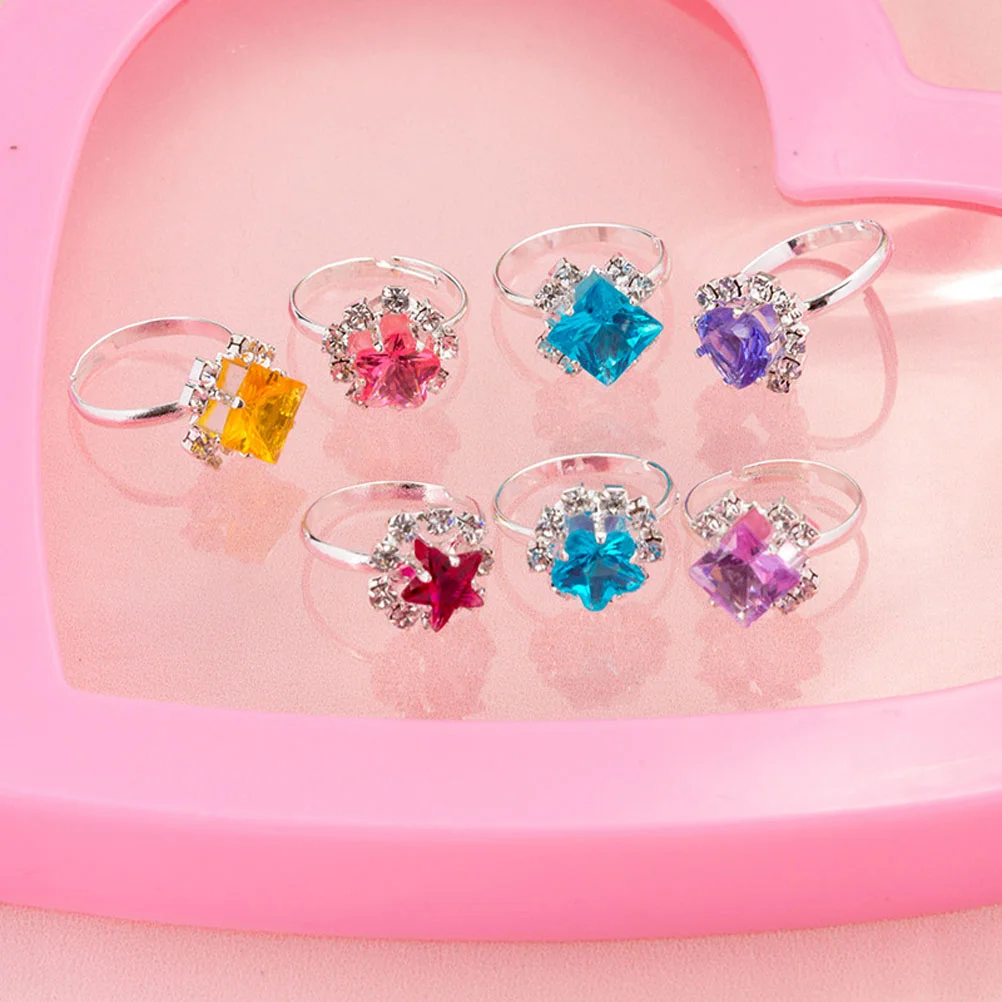 48 Pcs Play House Toys Girl Rhinestone Diamond Rings Rhinestones Tea Jewelry