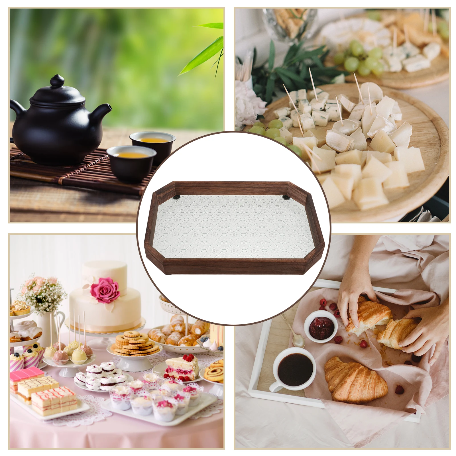 

Begonia Flower Wooden Tray Decorative Serving Platters for Coffee Table Tea Party Home Storage Trays Chinese Design