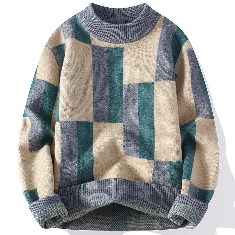 2024 New Fall Winter Japanese Style Turtleneck Sweater Men High End Mens Christmas Sweaters Thick Warm Fashion Striped Pullover