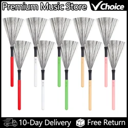 1 Pair Newly Metal Wire Drum Brushes Cleaning Tool Portable Jazz Musical Retractable Steel Wire Drum Brush Wood Handle Cleaner