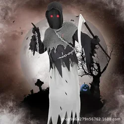 Costume Cosplay di Halloween, Grim Reaper, Costume fantasma spaventoso e Cool, occhi rossi incandescenti per bambini, Grim Reaper Ghost Robe