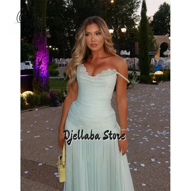 تخصيص بسيط ألف خط فساتين السهرة قبالة الكتف الطيات الطابق طول أكمام حزب أثواب فساتين السهرة #5