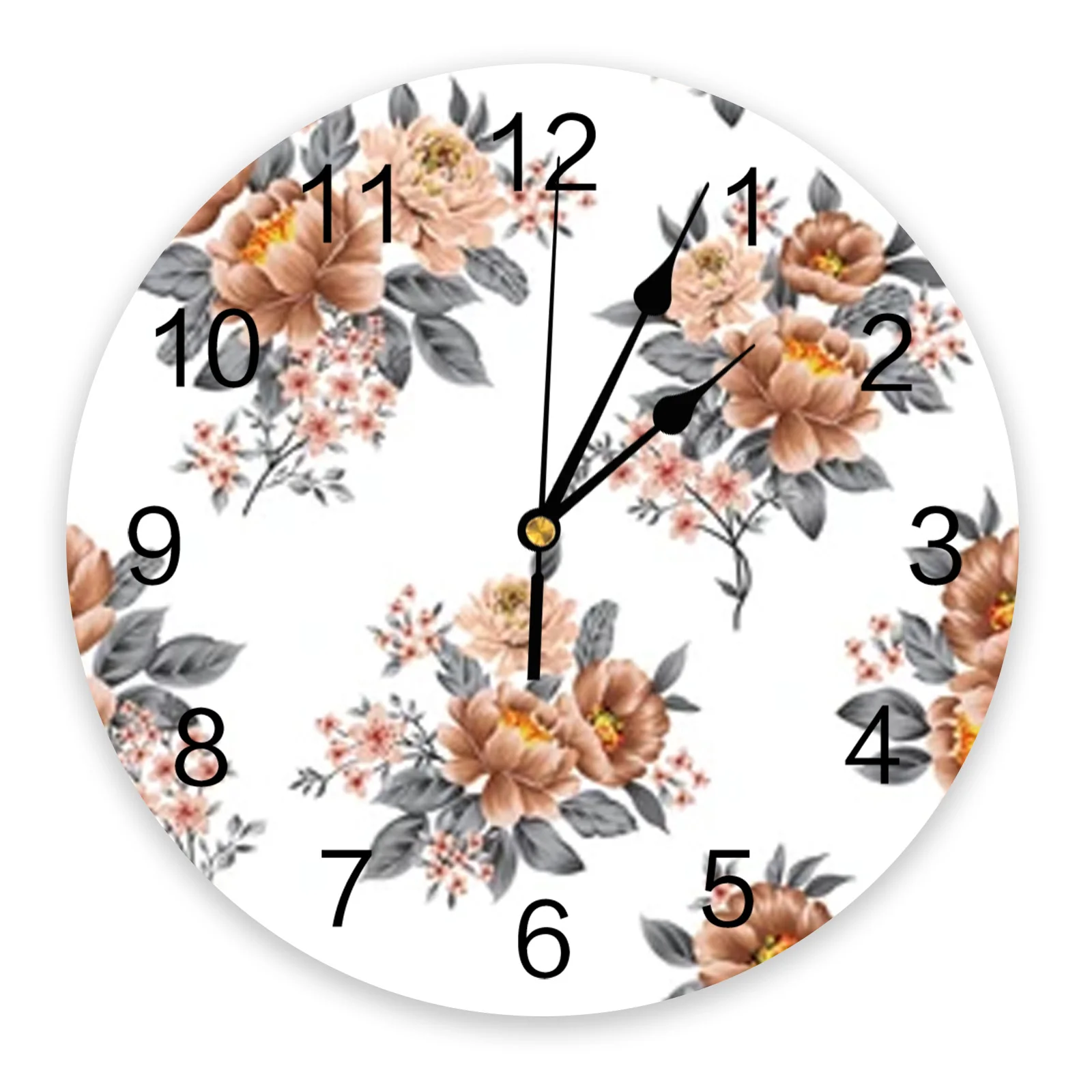 

Flowers Bunches With Grey Leaves Wall Clock Large Modern Kitchen Dinning Round Wall Clocks Bedroom Silent Hanging Watch