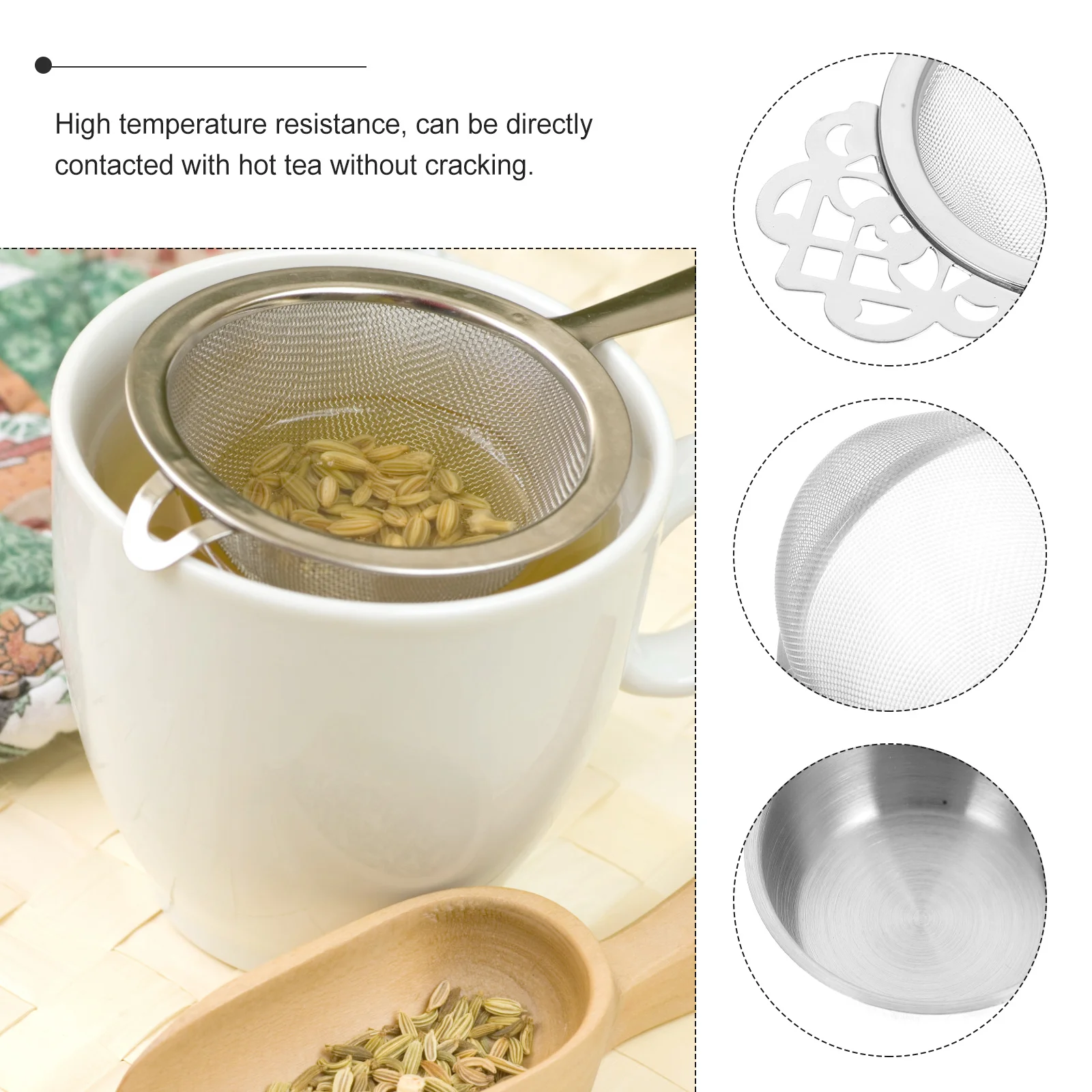 

Stainless Steel Tea Infuser Double Handles Fine Mesh Filter Tea Leaves Residue Free Enjoyment Teapot Infuser