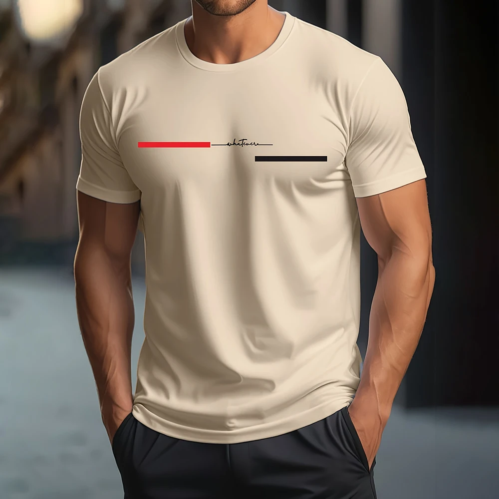 

2025 Casual Men's Clothing Trendy Summer Men's Short-sleeved T-shirt Simple Oversized Street Men's T Shirt Letter Print Moto Tee