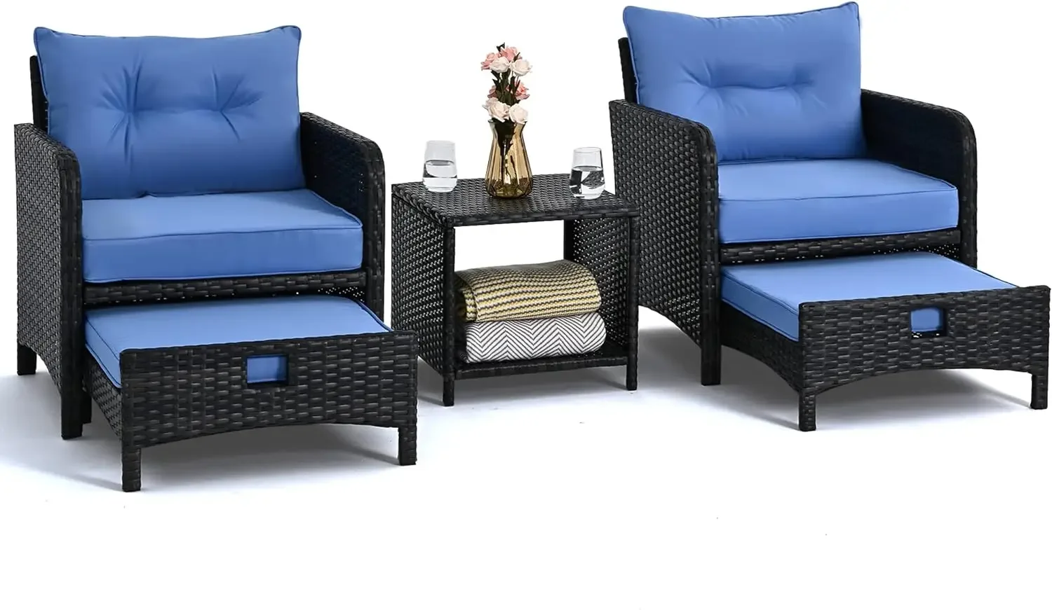 5 Pieces Furniture Set Outdoor Patio Chairs with Ottomans Conversation Furniture with coffetable forGarden Balcony