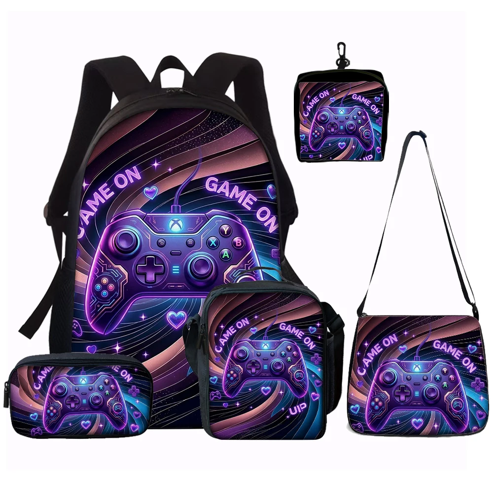 1/2/3/4/5 Stück Rucksack mit Spielkonsolen-Muster, großes Fassungsvermögen, Umhängetasche, Federmäppchen, perfektes Geschenk