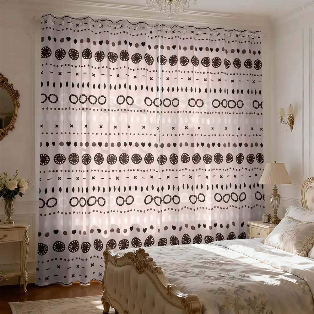 2pcs retro ethnic-style geometric patterned fabric for living room and bedroom, suitable for shading and privacy decoration