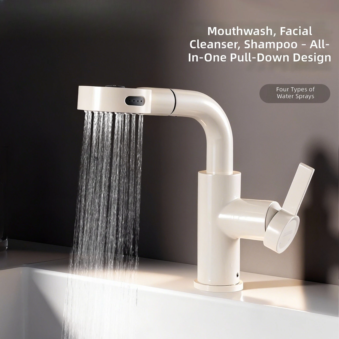 Pull Down 360 Degree Rotating Faucet, Multi-Function Bathroom Sink Tap, Hot and Cold Water, Basin Lavatory Mixer, Chrome Finish