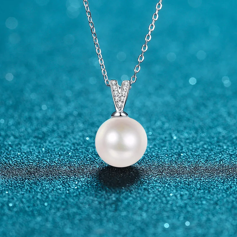 S925 Sterling Silver Collarbone Chain for Women 10mm Flawless Freshwater Pearl Moissanite Necklace for Women