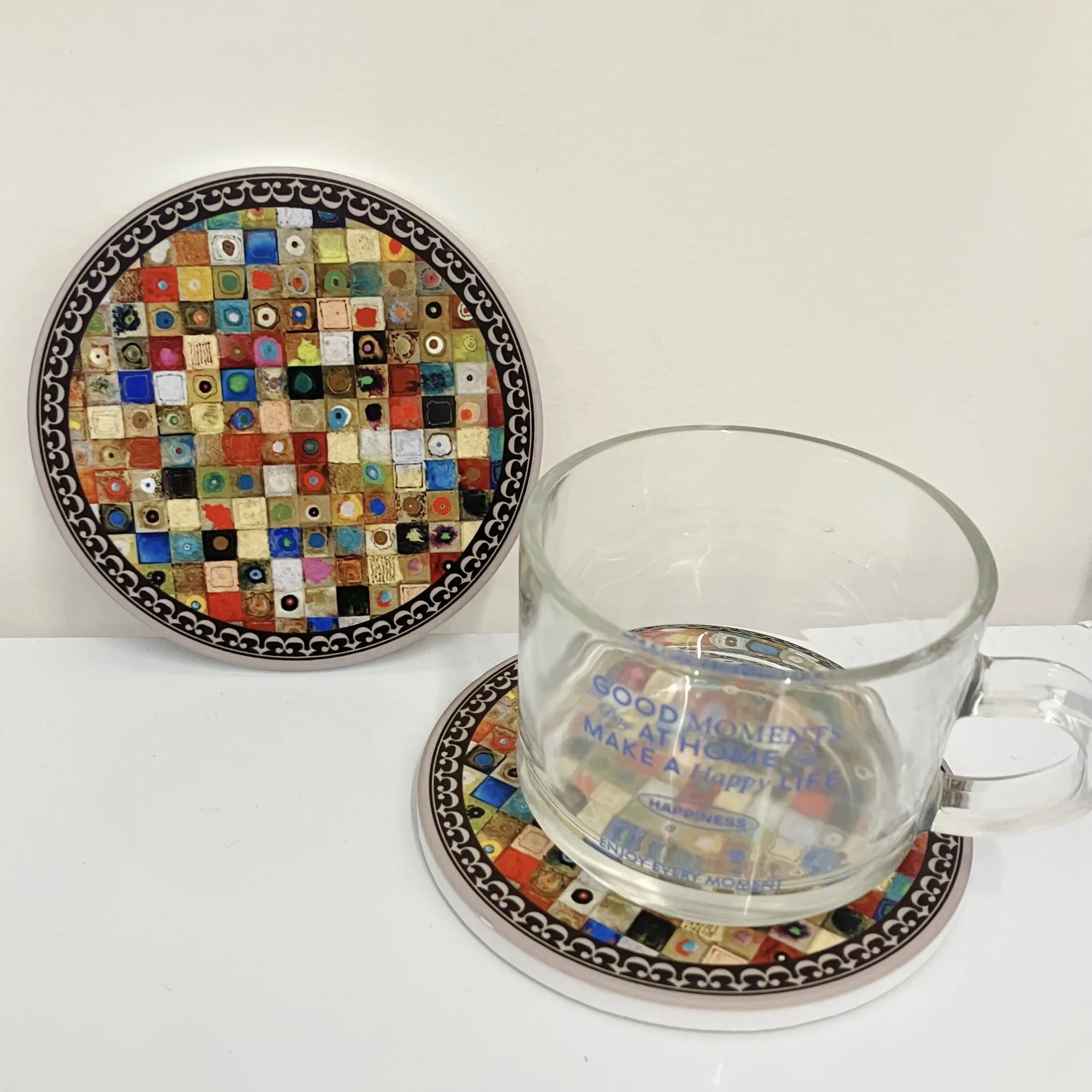 

Vintage Style Ceramic Coasters High-Temperature Cup Holders Anti-slip Coffee Mug Mat Reusable Cork Tableware Dining Table Decor