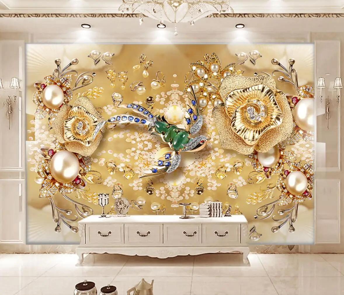 Custom European jewelry diamond flower Mural Wallpaper 3D Wall Painting Living Room bedroom decoration art photo Wall Papers