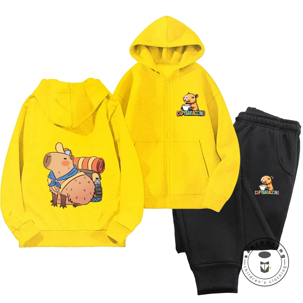 Anime Capybara Kids Cartoon Hoodie Sweatshirt Boys and Girls Cartoon 3D Printed Hoodie Sweatshirt Sets New Kawaii