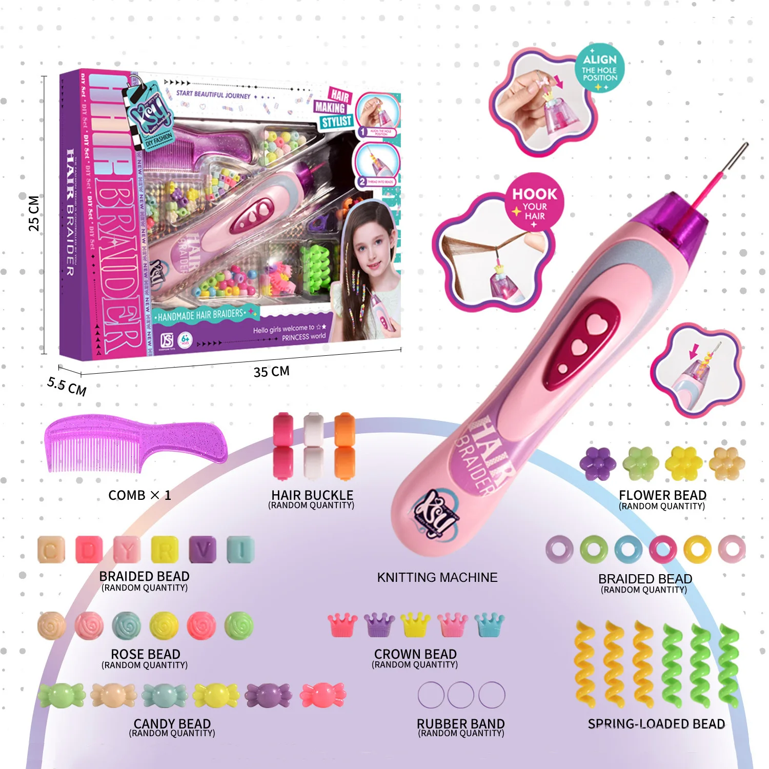 

DIY Girl Quick Braiding Tool Set Beaded Braiding Tool Children's Educational Play House Braiding Makeup Toy Girl Birthday Gift
