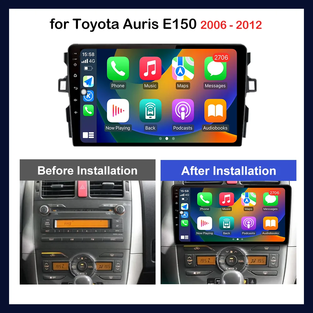 for Toyota Auris E150 2006 - 2012 Wireless Carplay Car Radio Multimedia Player Android System 4G Touch Screen BT WiFi Head Unit