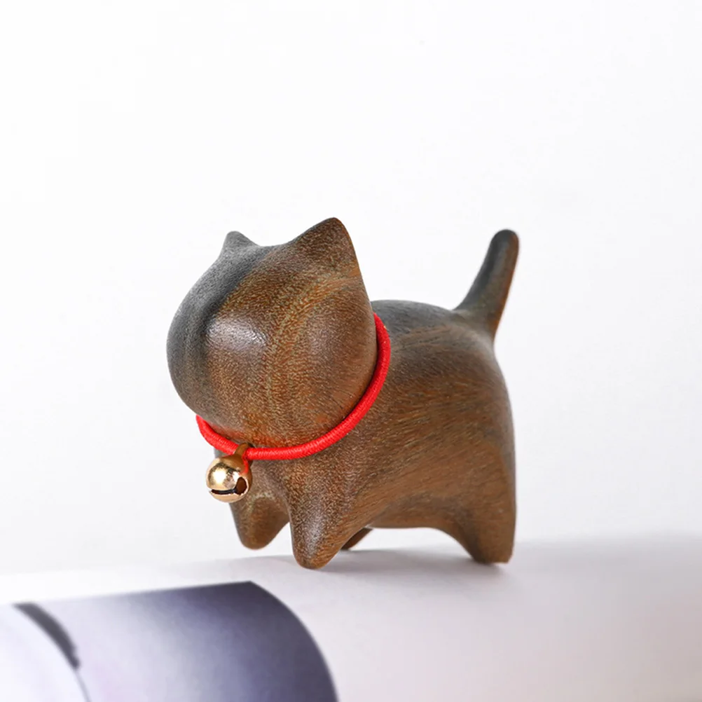 

Decorations Green Sandalwood Cat Ornaments Porcelain Animal Figurines Wooden Statue Carving Brown for Pet Lovers