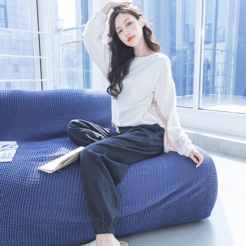 Spring and autumn pajamas, women's German velvet long sleeved Korean version, simple and casual round neck home wear, autumn and
