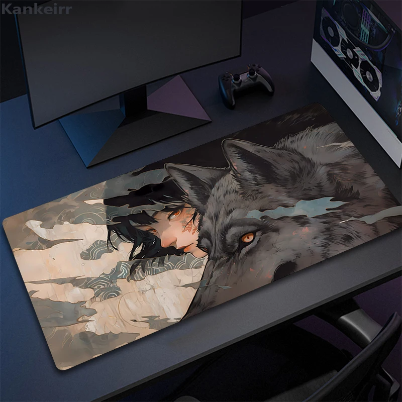 Gamer Non-slip Mousepad Wolf Girl Gaming Mouse Pad Xxl Pc Computer Retro Desk Mat Office Desks Accessories Keyboard Anime Mats