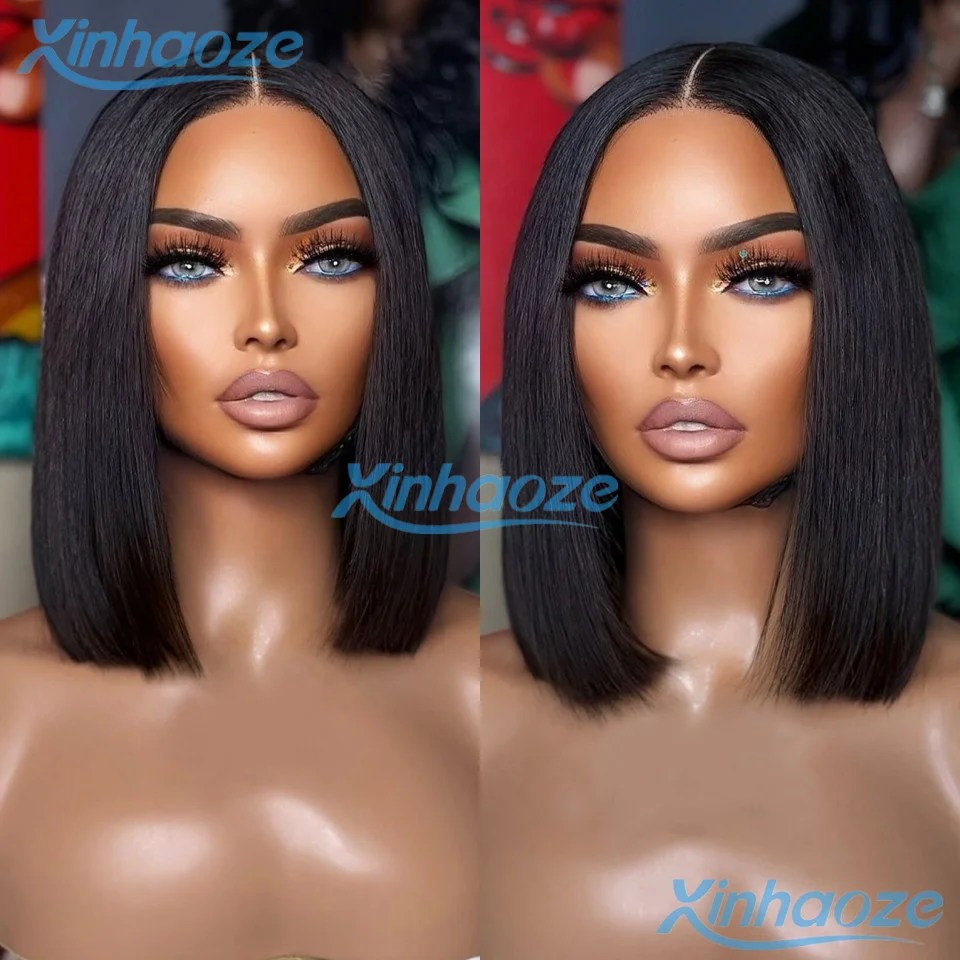 

Silk Top 5x5 Lace Closure Human Hair Short Bob Wigs #1 Jet Black Glueless Brazilian Short Bob 13x6/360 Lace Front Human Hair Wig