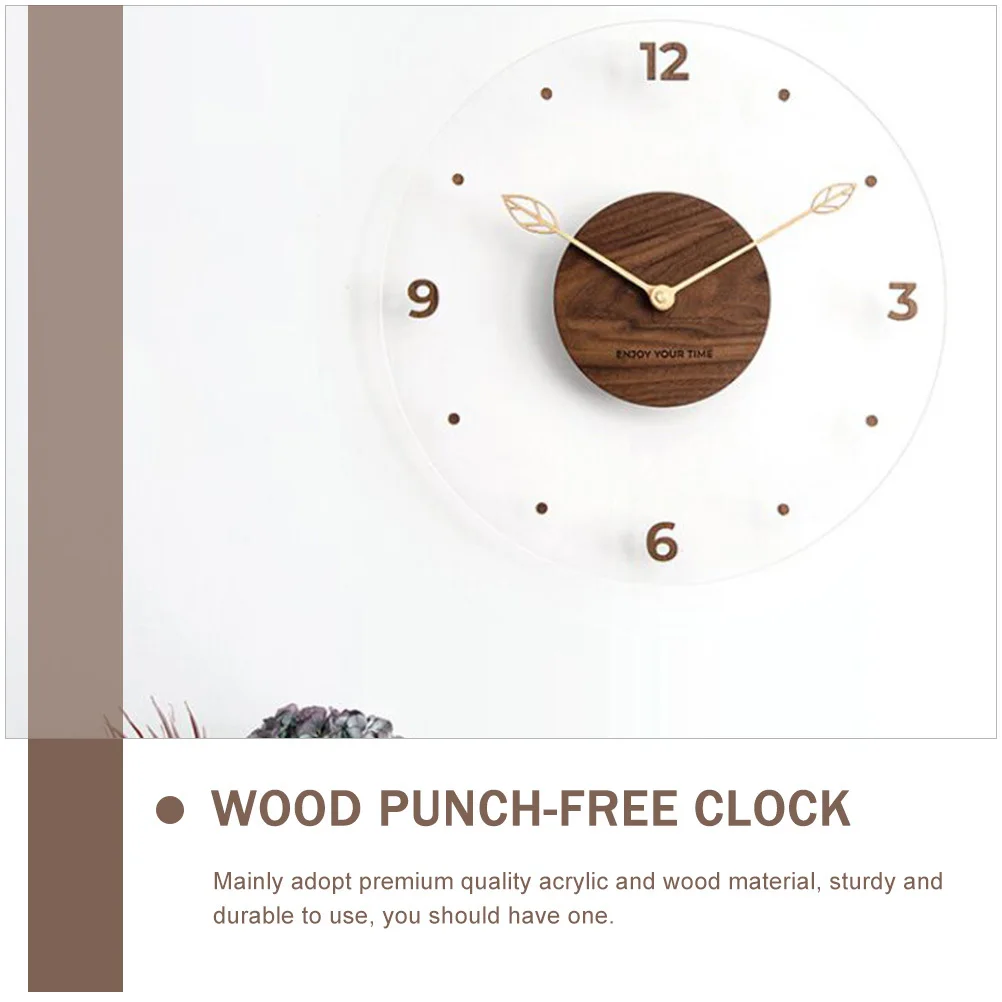 

1Set Acrylic Wall Clock Stylish Punch-Free Wood Hanging Decor Living Room Bedroom Home Wall Decor Mute Household Clock