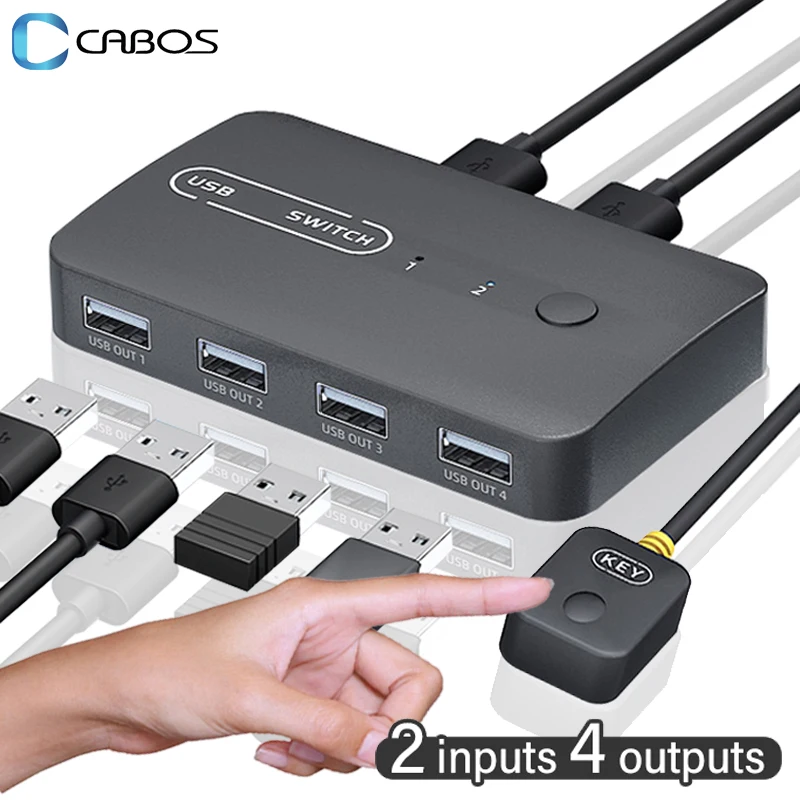 USB KVM Switch Adapter 2 อินพุต 4 เอาต์พุต USB Switch KVM Switcher เครื่องพิมพ์ Sharer สําหรับแป้นพิมพ์คอมพิวเตอร์เมาส์ Sharer Controller