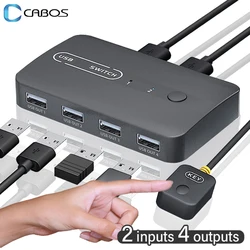 USB KVM Switch Adapter, Sharer impressora, Sharer mouse, controlador de teclado, 2 entradas, 4 saídas