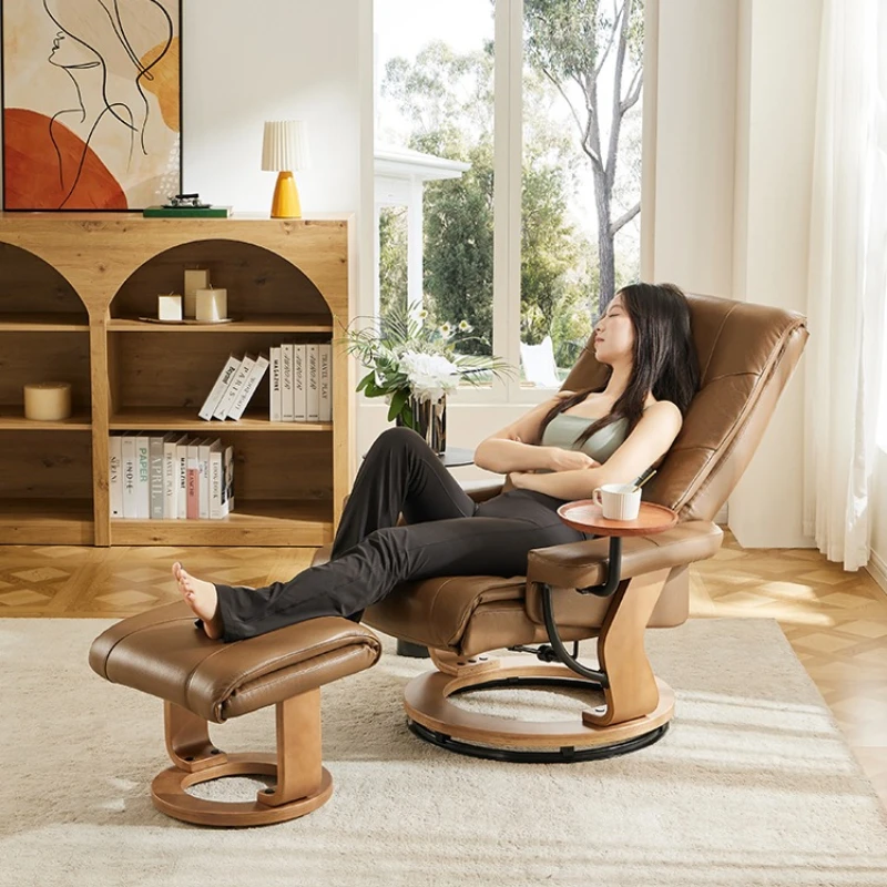

Genuine leather Norwegian chair, living room balcony, first layer cowhide single sofa chair, multi-functional reclining lazy