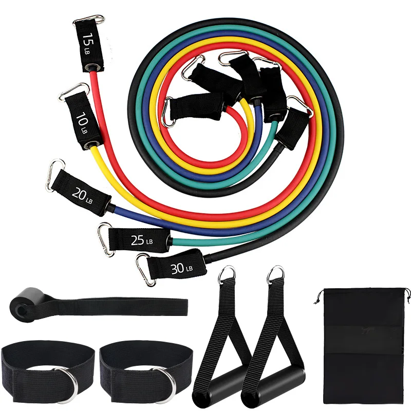 11-Piece Complete Elastic Tube Resistance Band Set Yoga Full Body Exercise Gear