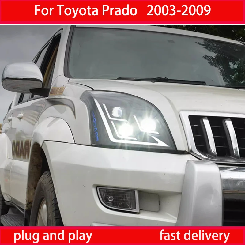 

Headlights For Toyota Prado 2003-2009 LC120 DRL Head Lamp 12V H7 LED Lens Bi Xenon Bulbs Fog Lights Car Decoration Accessory