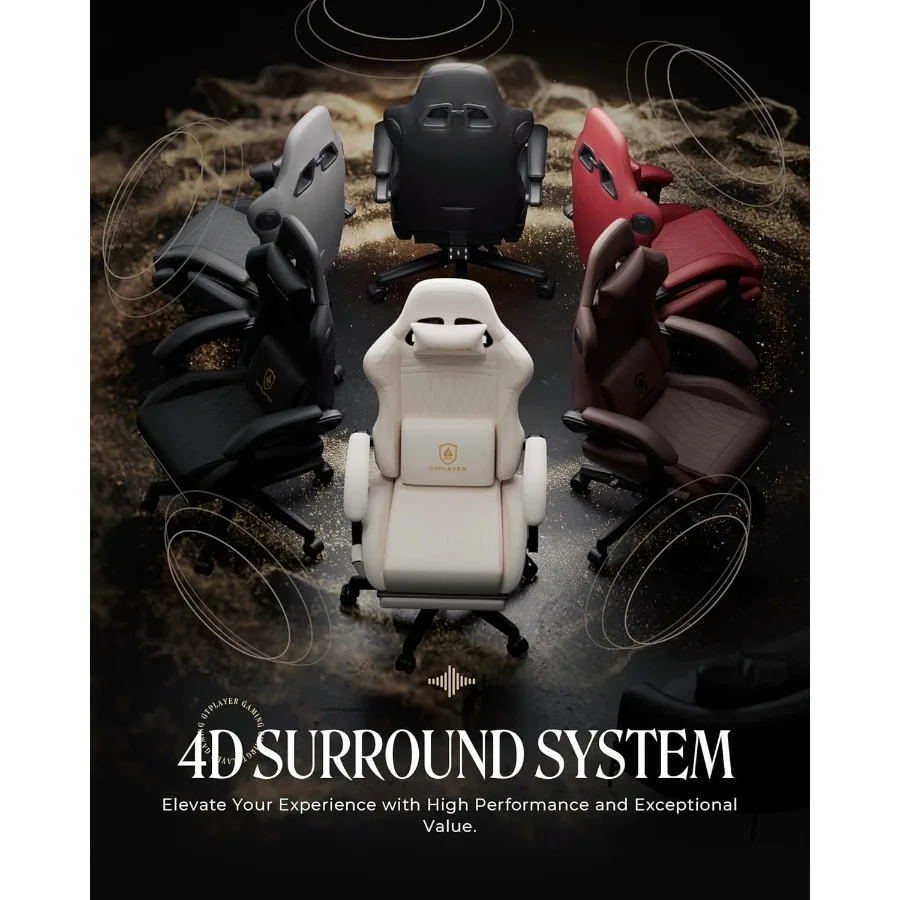 كرسي ألعاب مع مكبرات صوت كراسي ألعاب فيديو مع مسند للقدمين كراسي ألعاب الكمبيوتر للبالغين مبطنة عالية الظهر مريح عتبة مستلق