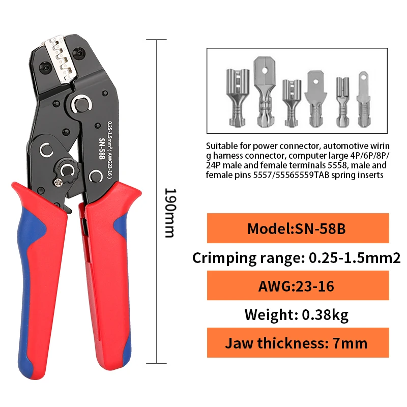 XIONGISOLAR SN-58B Durable High Carbon Steel Ratcheting Crimper-Versatile, Ergonomic Tool for 0.25-1.5mm2(23-16AWG)Wholesale