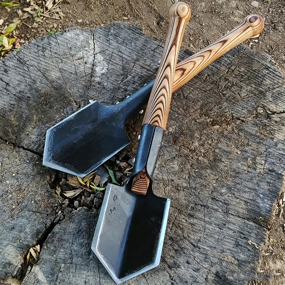 Camping Hiking Outdoor Survival Hand Shovel Solid Wood Handle Portable Durable Hand Forged Small Shovel Garden Digging Tool