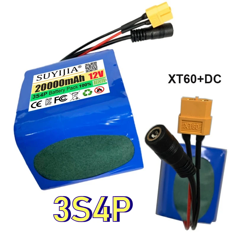 

12V 3S4P 20000mah Battery 18650 Li-ion 20Ah Rechargeable Batteries with BMS Lithium Battery Packs Protection Board
