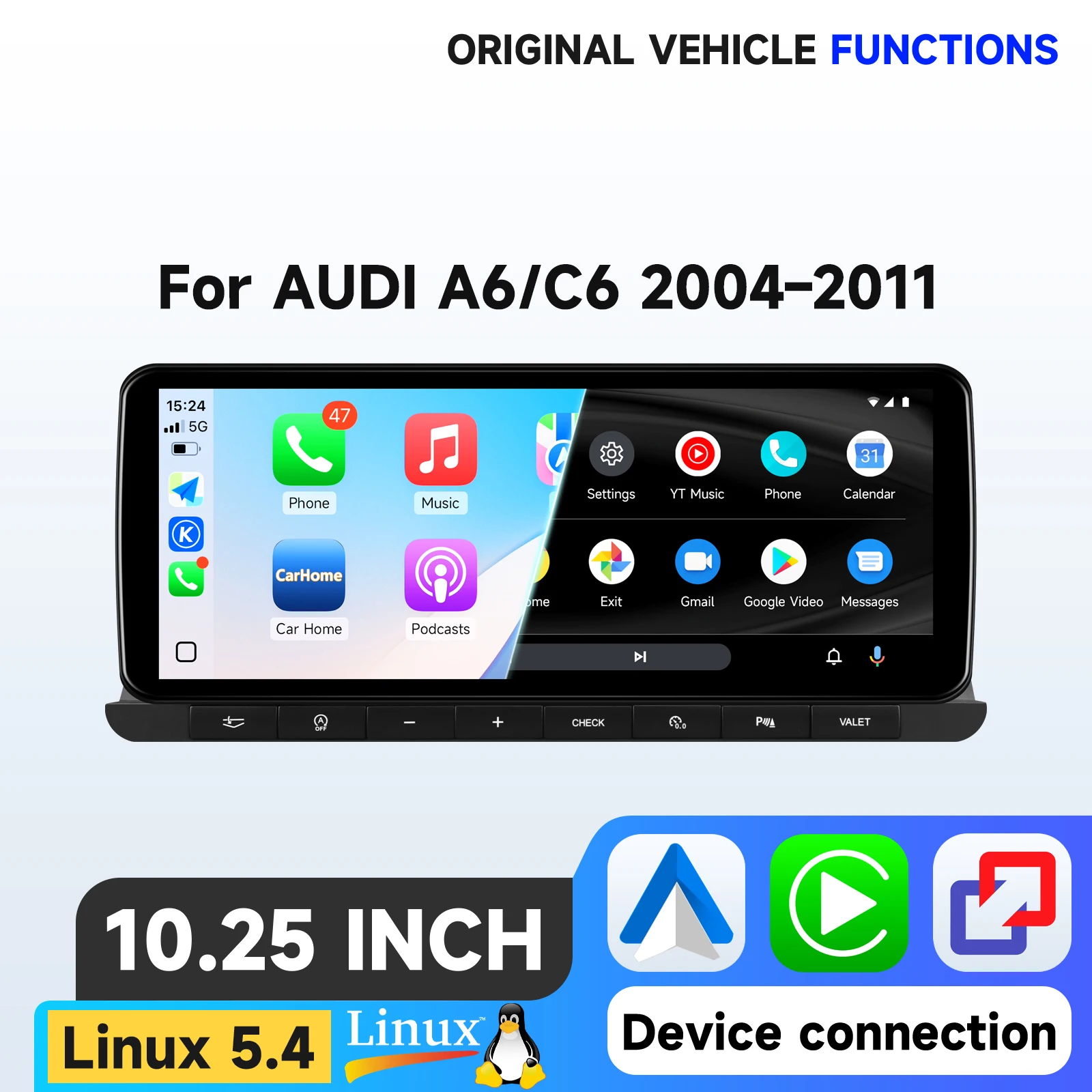Hizpo 12.3" Draadloze CarPlay Android Auto Auto Multimedia Linux Scherm Voor AUDI A6 C6 2004-2011 Touchscreen Autoradio Speler Stereo GPS Navigatie Audio Originele Auto CD Speler IDrive Knopbediening