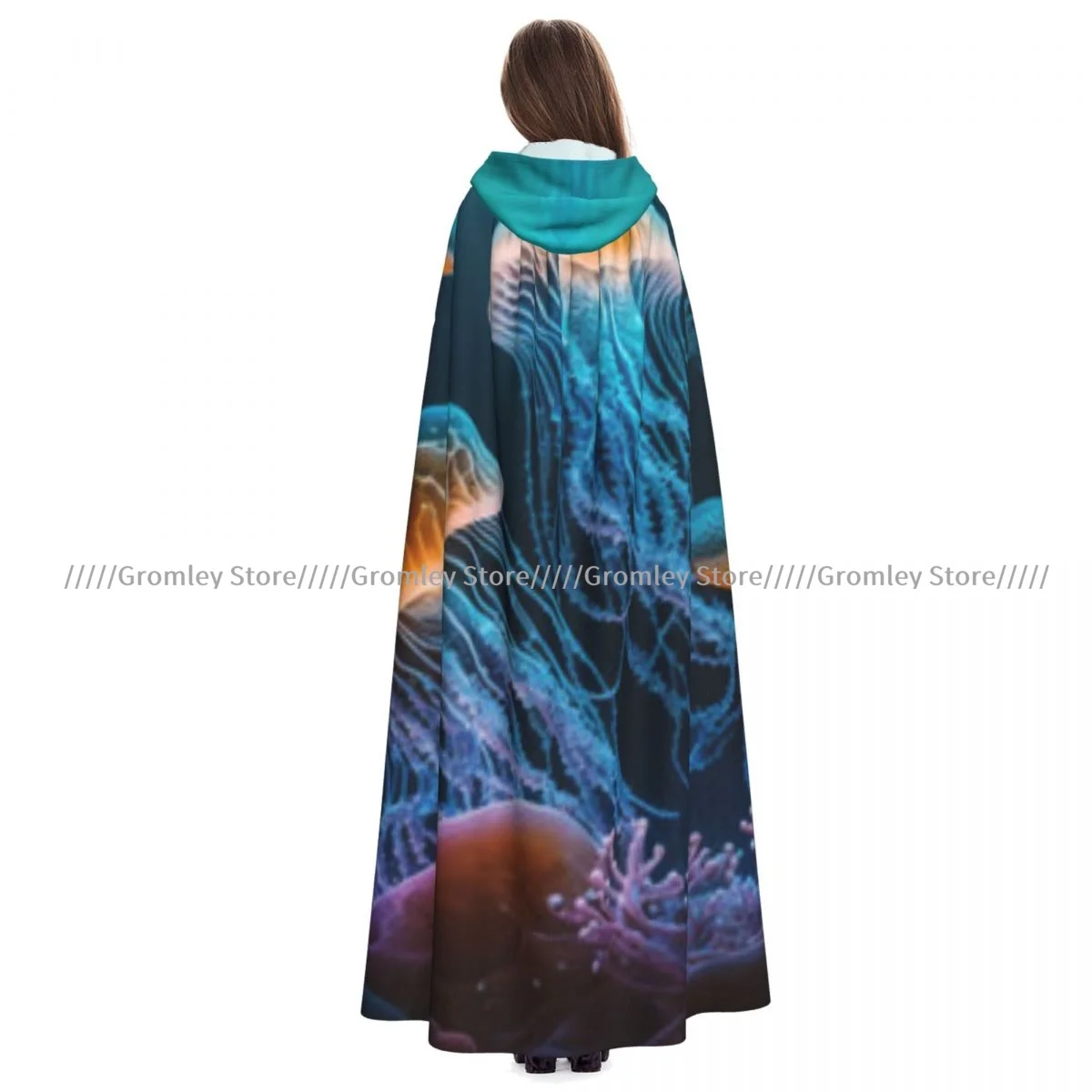 Jellyfish In The Ocean Sea Witch Cloak Halloween Cosplay Costume Adult Unisex Cloak Retro Ages Cape