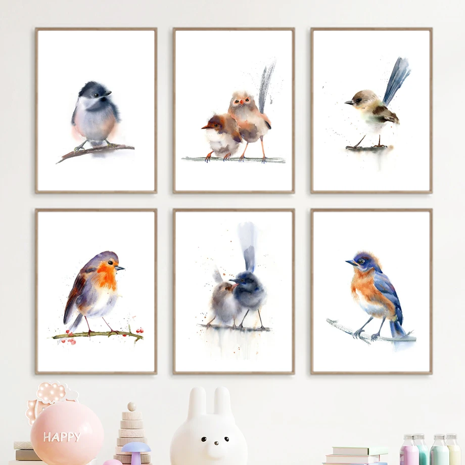 

Watercolor Birds Wall Art Mural Canvas Painting Nordic Posters And Prints Animals Wall Pictures For Baby Kids Bedroom Decoration