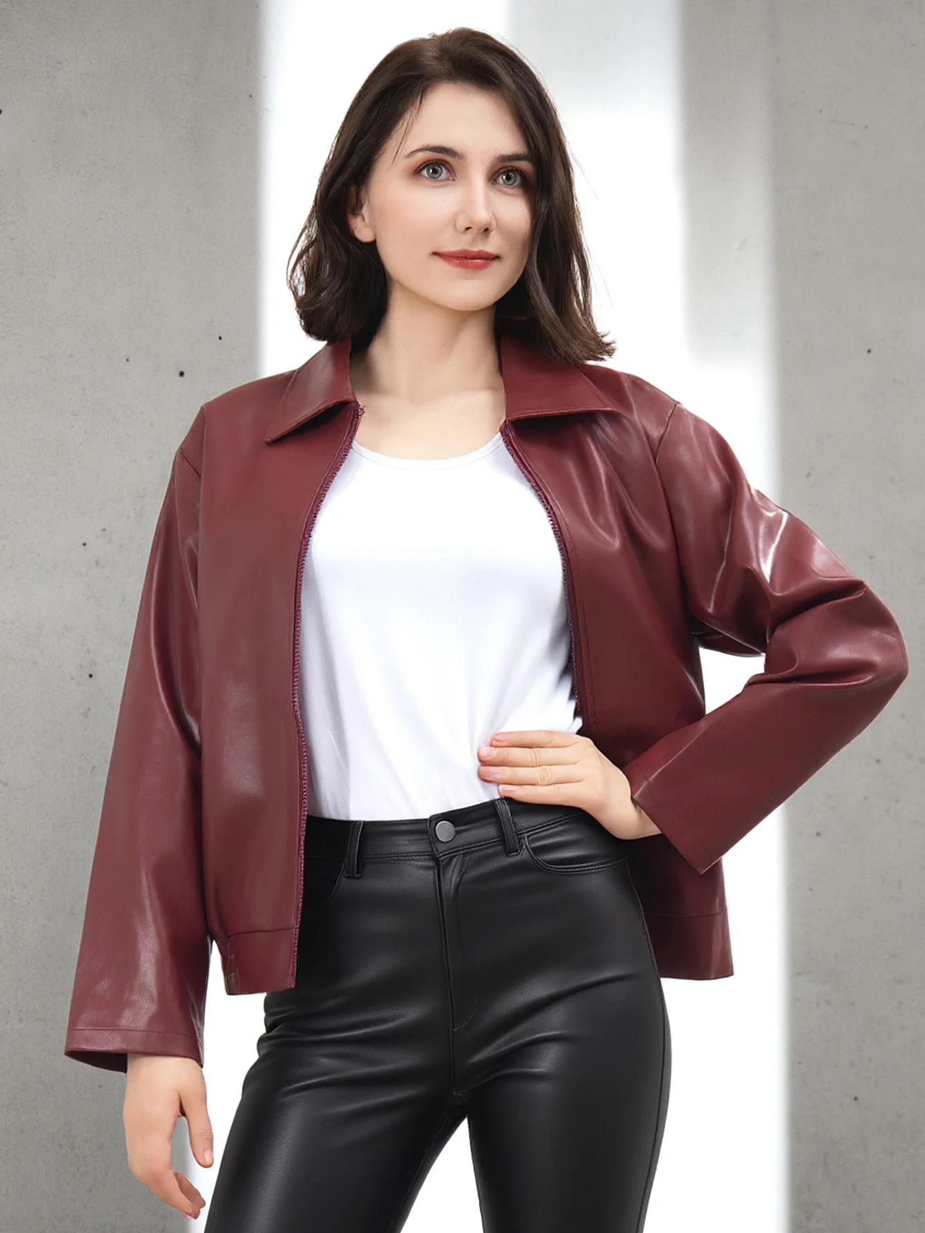 Veste de motard en simili cuir pour femmes, manteau zippé, printemps-automne