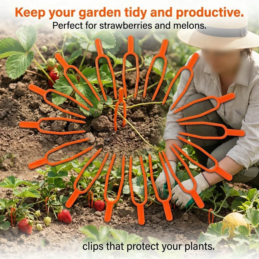 100 pcs yellow ABS U-shaped plant pins for strawberry runners and soft-stemmed cuttings support in small large gardens